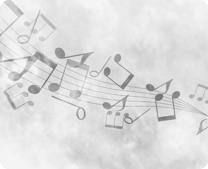 Musical notes on a cloudy background