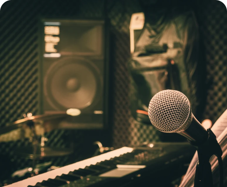 Studio microphone and instruments setup